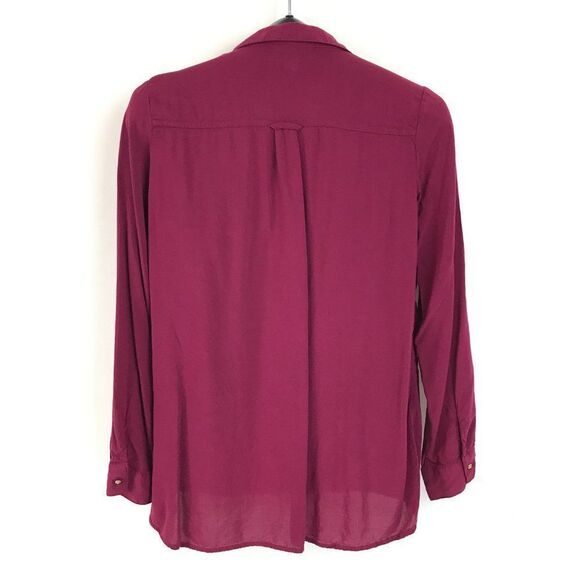 Dressbarn Button Down Shirt Women's Small Burgundy Pockets High-Low Long Sleeve - Picture 2 of 8